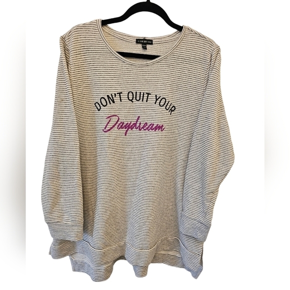 Lane Bryant 22/24 Cotton Blend Graphic White Gray Stripe Long Sleeve Tee - Picture 1 of 9